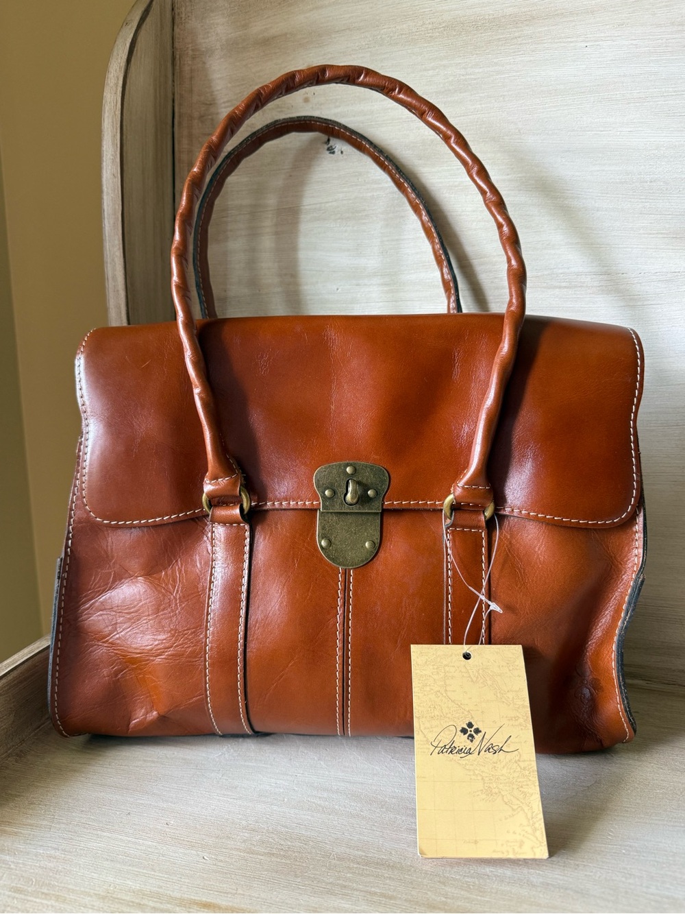 NWT Patricia Nash Heritage Vienna Tan Brown Leather Purse Satchel Shoulder Bag